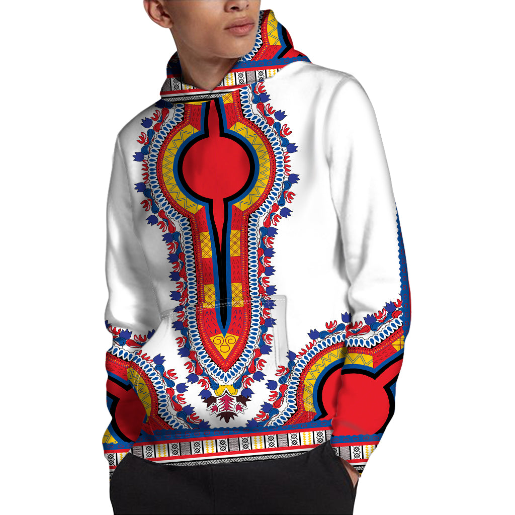 Red And White African Dashiki Print Pullover Hoodie
