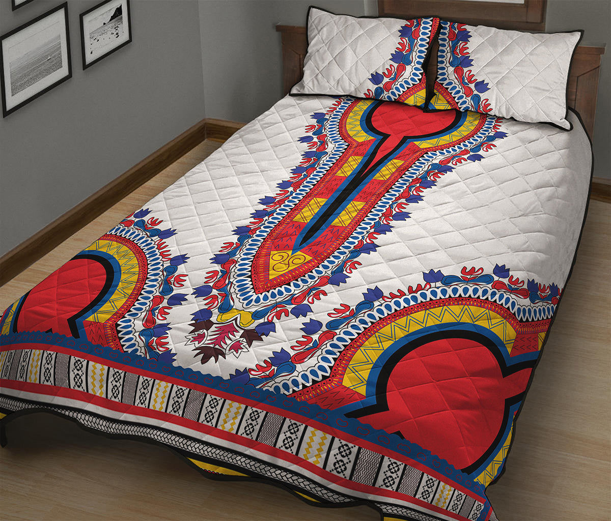 Red And White African Dashiki Print Quilt Bed Set