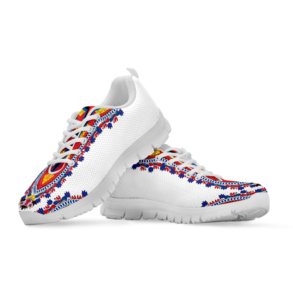 Red And White African Dashiki Print White Sneakers