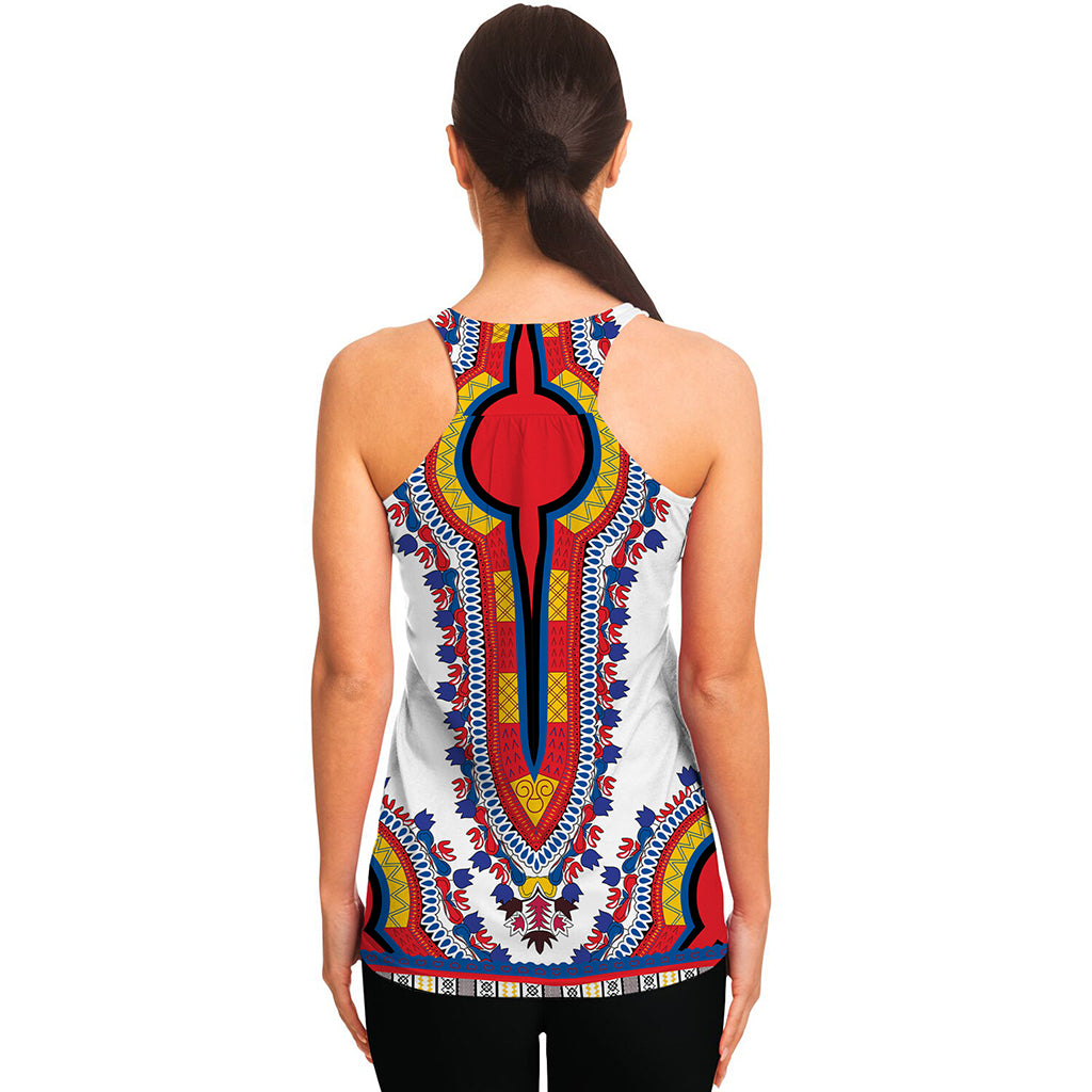 Red And White African Dashiki Print Women's Racerback Tank Top