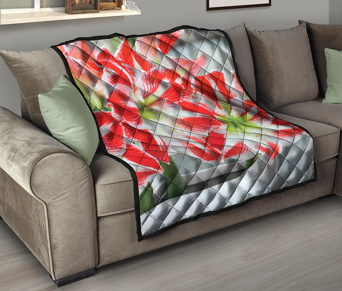 Red And White Amaryllis Print Quilt