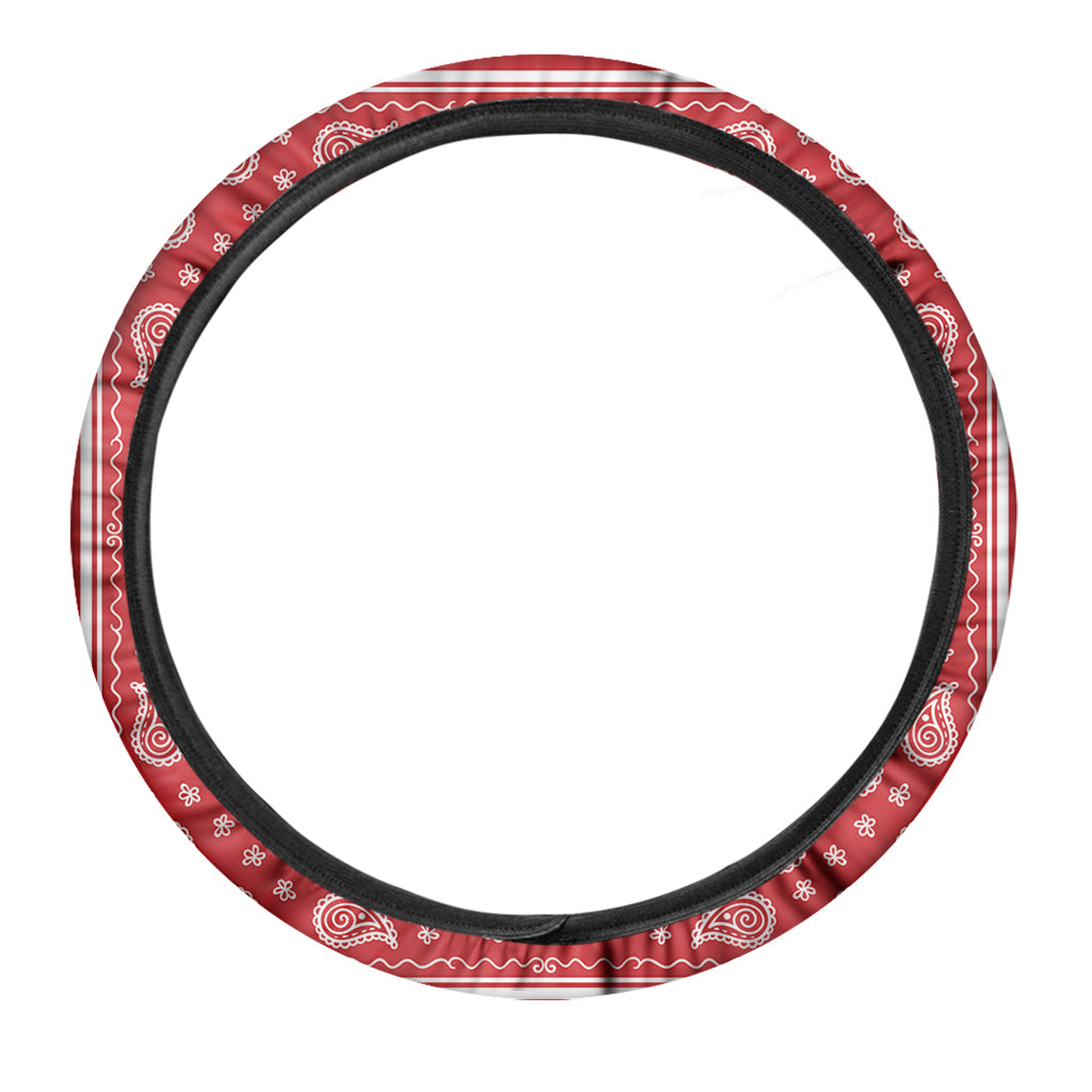 Red And White Bandana Print Car Steering Wheel Cover