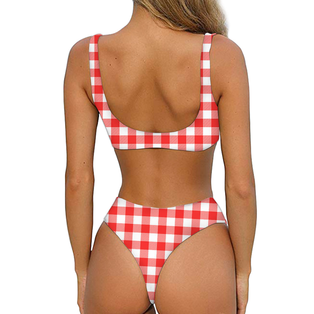 Red And White Buffalo Check Print Front Bow Tie Bikini