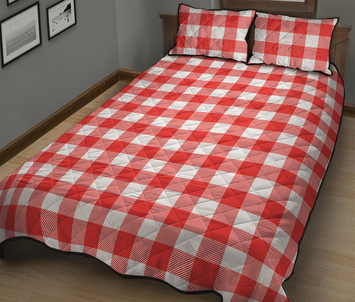 Red And White Buffalo Check Print Quilt Bed Set