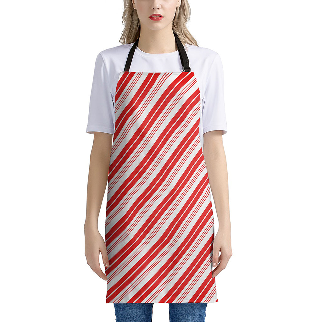 Red And White Candy Cane Stripe Print Apron