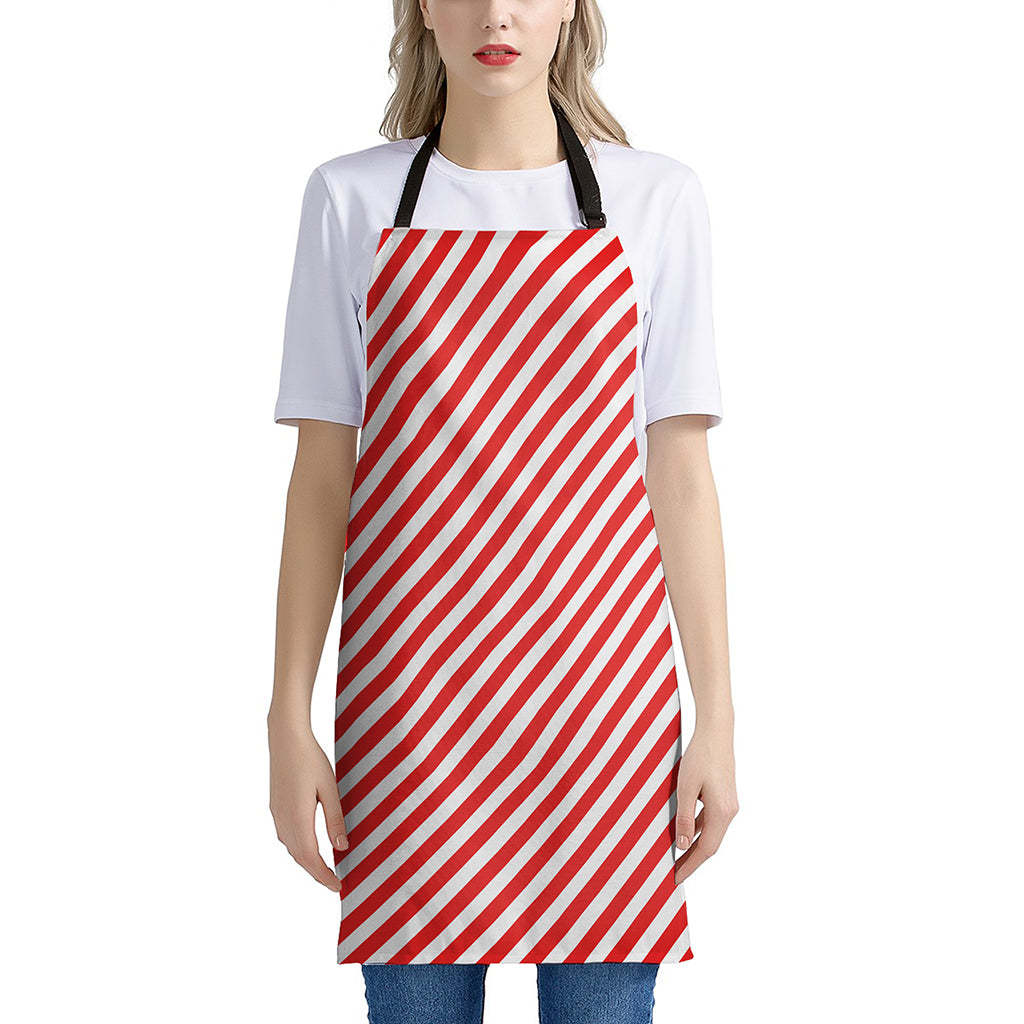Red And White Candy Cane Striped Print Apron