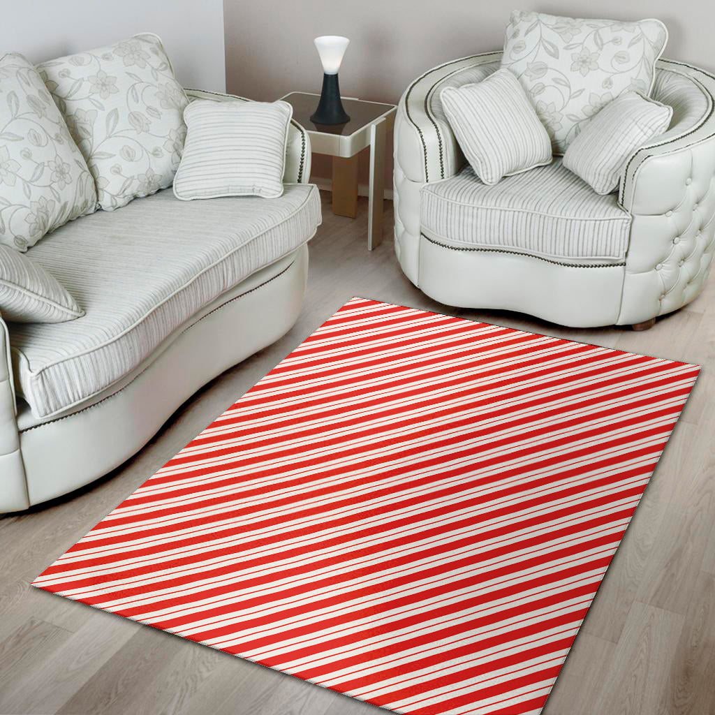 Red And White Candy Cane Stripes Print Area Rug