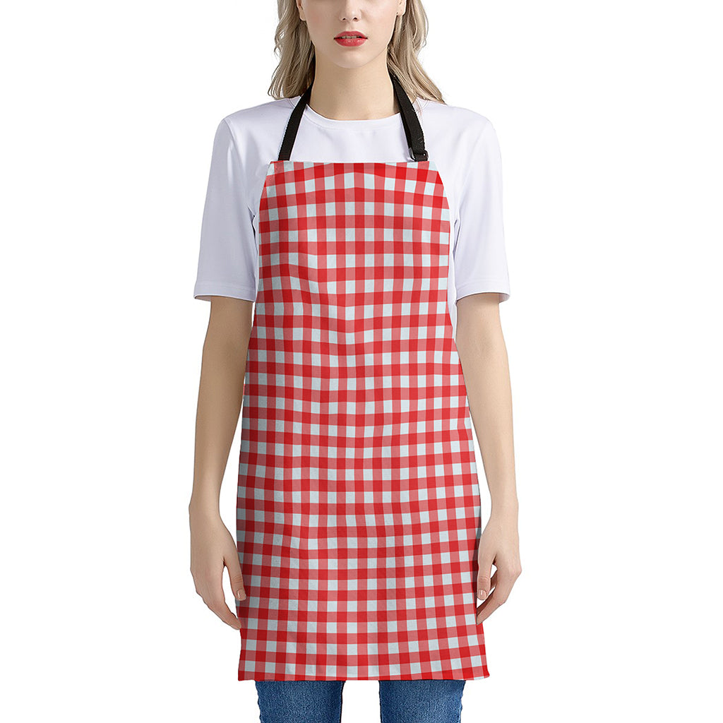 Red And White Check Pattern Print Apron