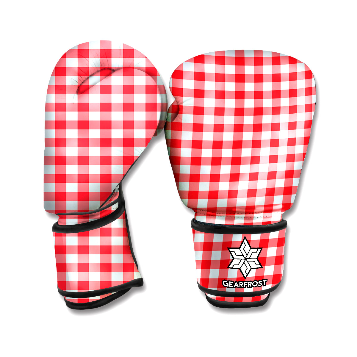 Red And White Check Pattern Print Boxing Gloves