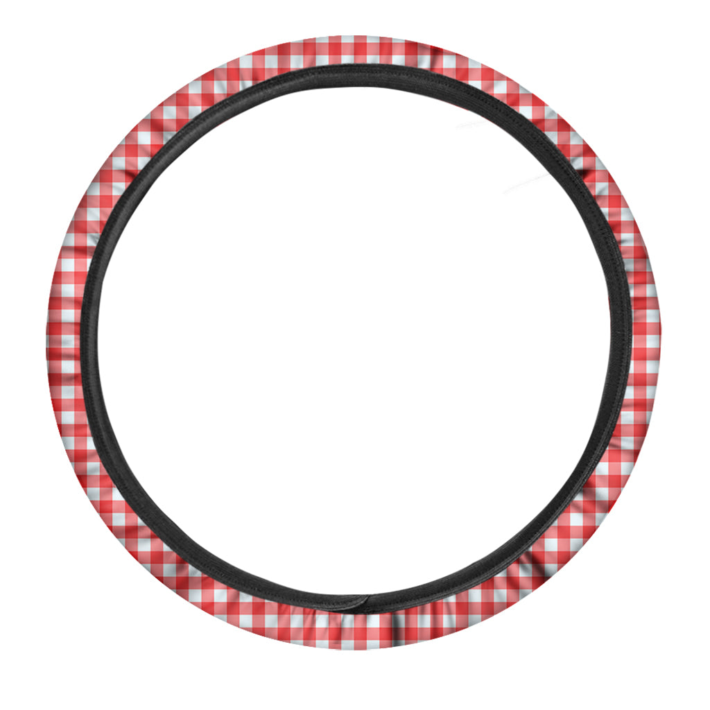 Red And White Check Pattern Print Car Steering Wheel Cover