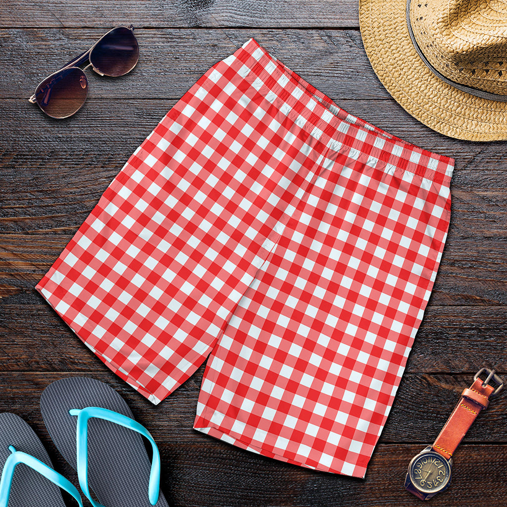 Red And White Check Pattern Print Men's Shorts