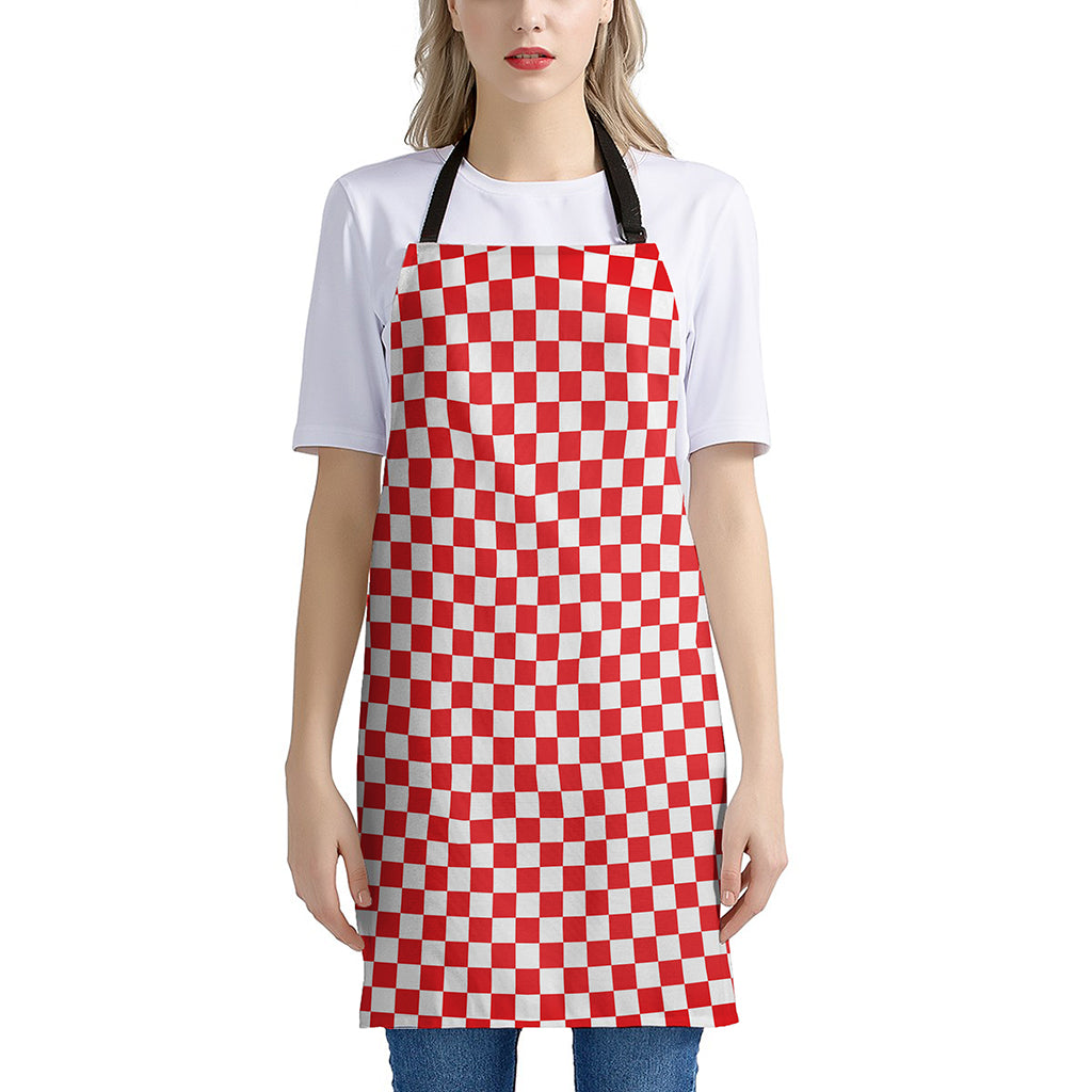 Red And White Checkered Pattern Print Apron