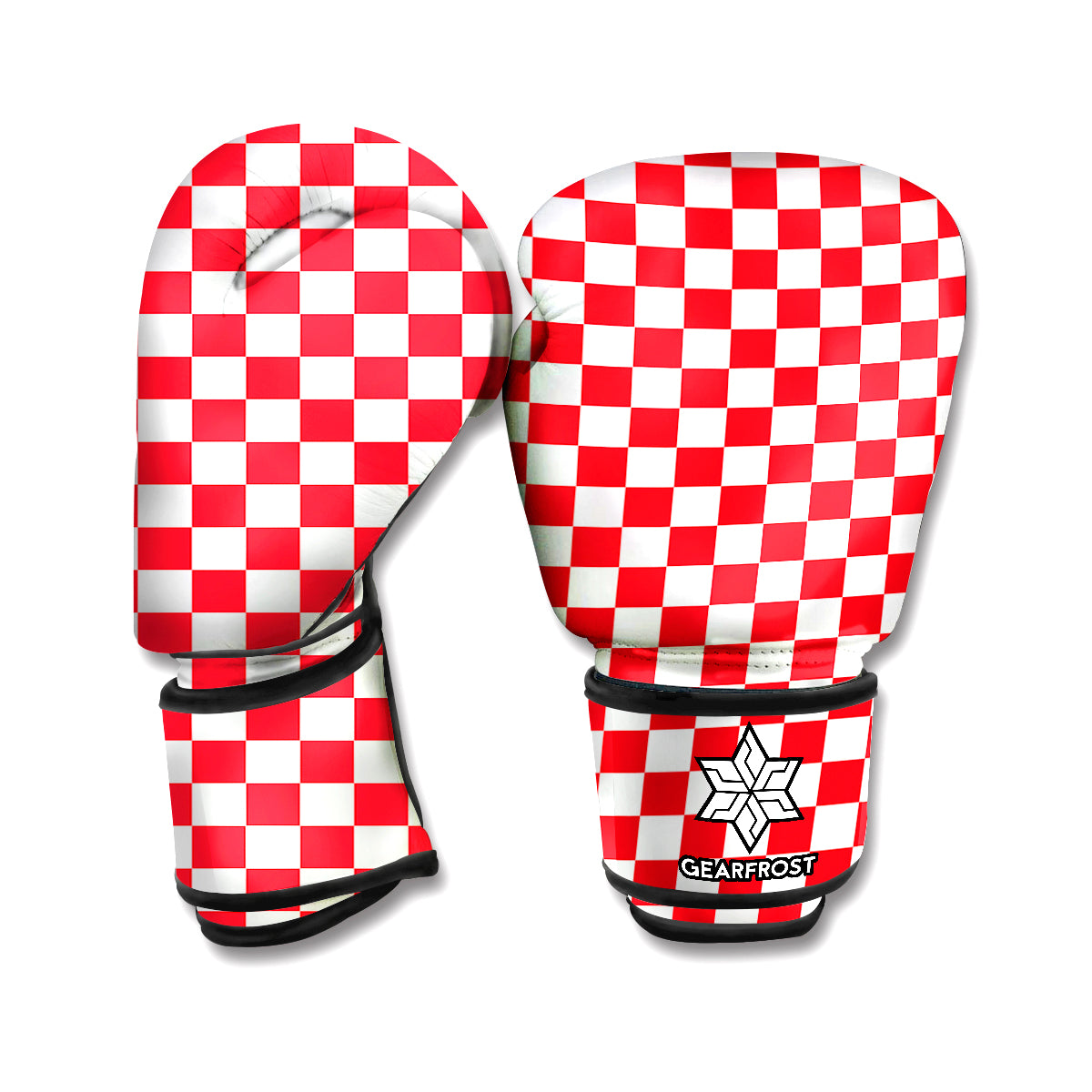 Red And White Checkered Pattern Print Boxing Gloves