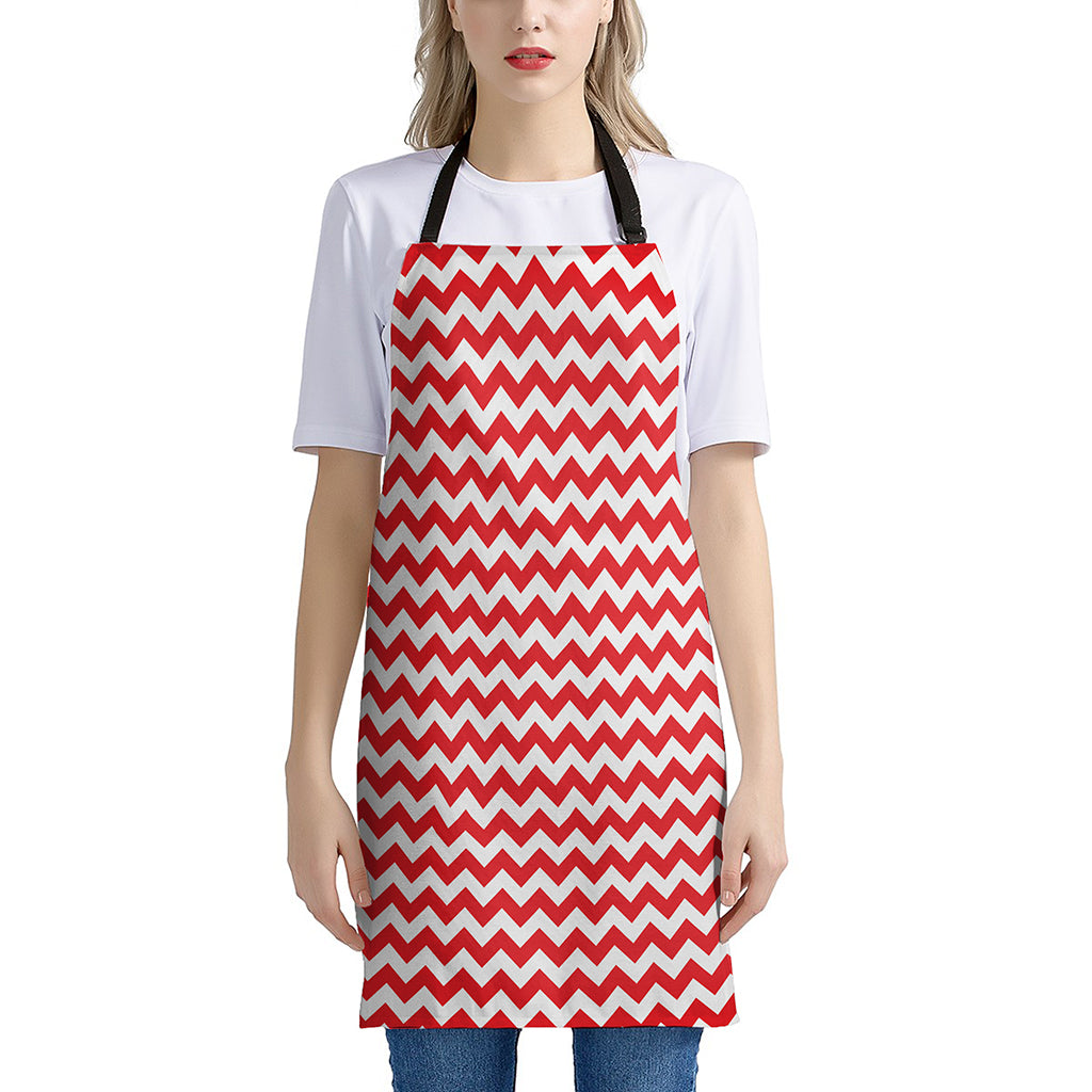 Red And White Chevron Pattern Print Apron