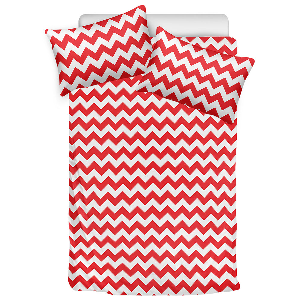 Red And White Chevron Pattern Print Duvet Cover Bedding Set