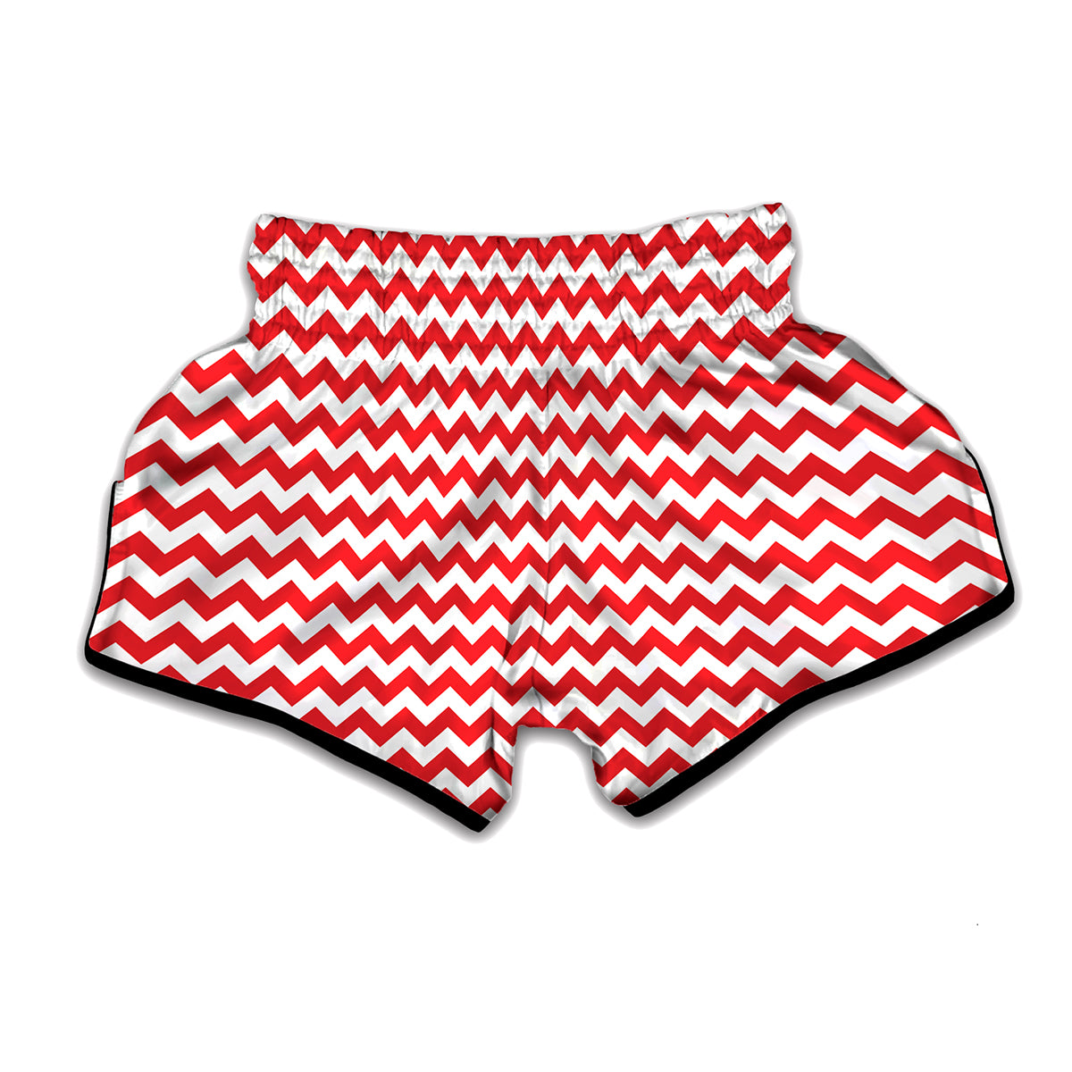 Red And White Chevron Pattern Print Muay Thai Boxing Shorts