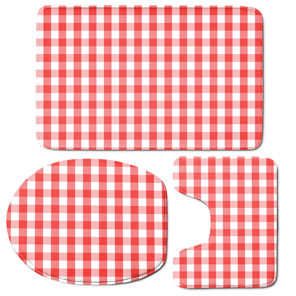 Red And White Gingham Pattern Print 3 Piece Bath Mat Set