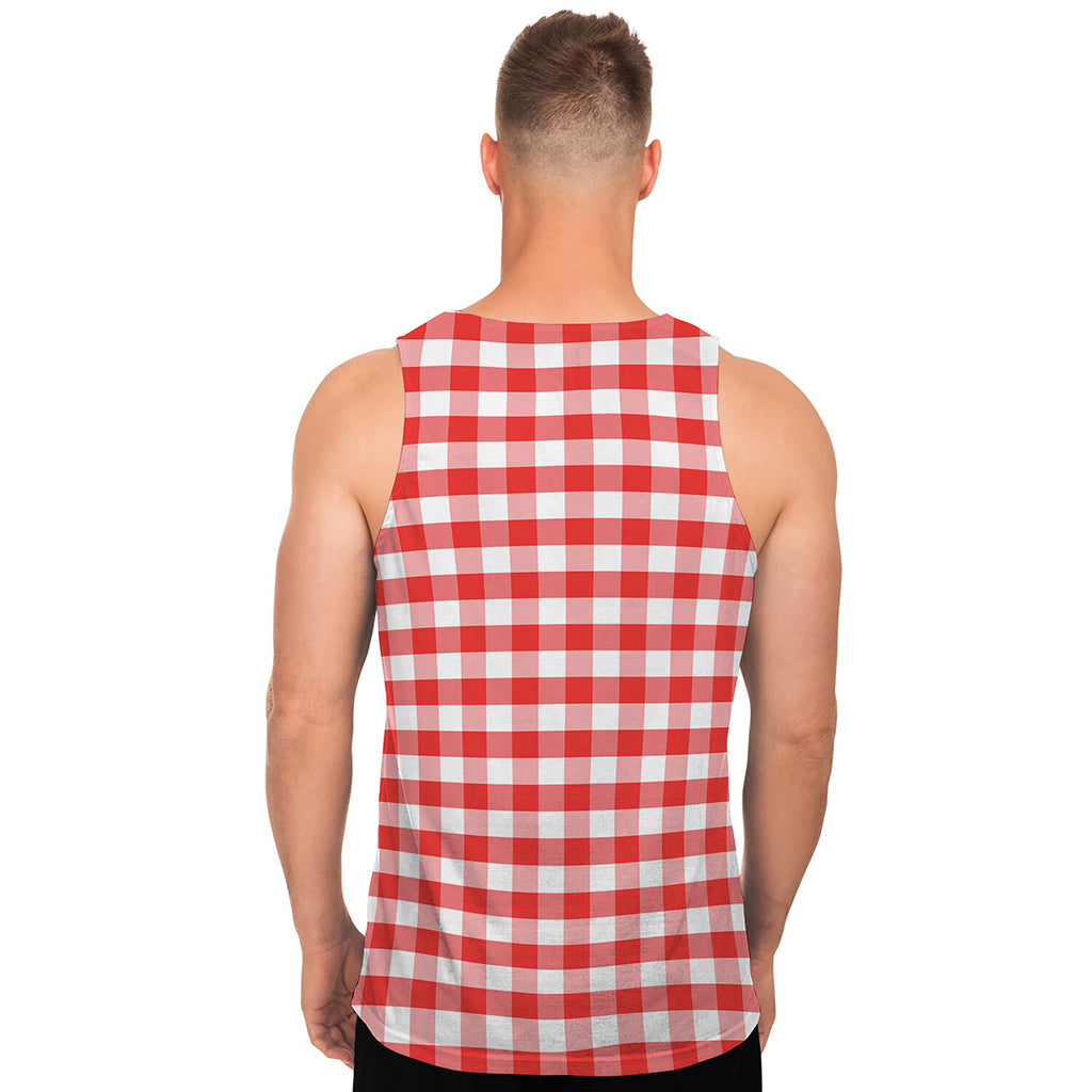 Red And White Gingham Pattern Print Men's Tank Top
