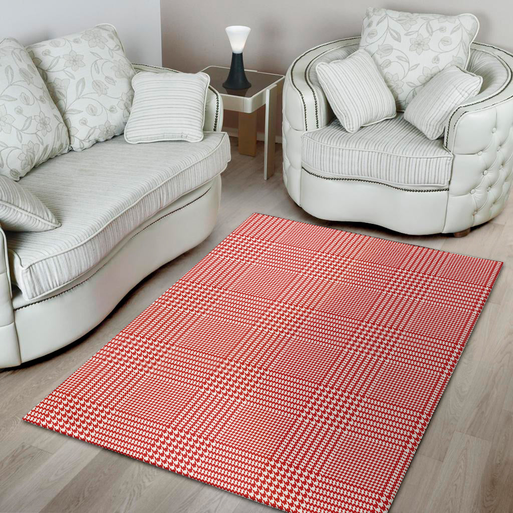 Red And White Glen Plaid Print Area Rug