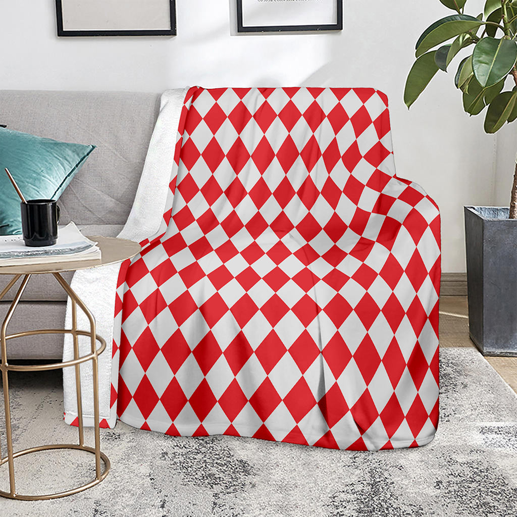 Red And White Harlequin Pattern Print Blanket