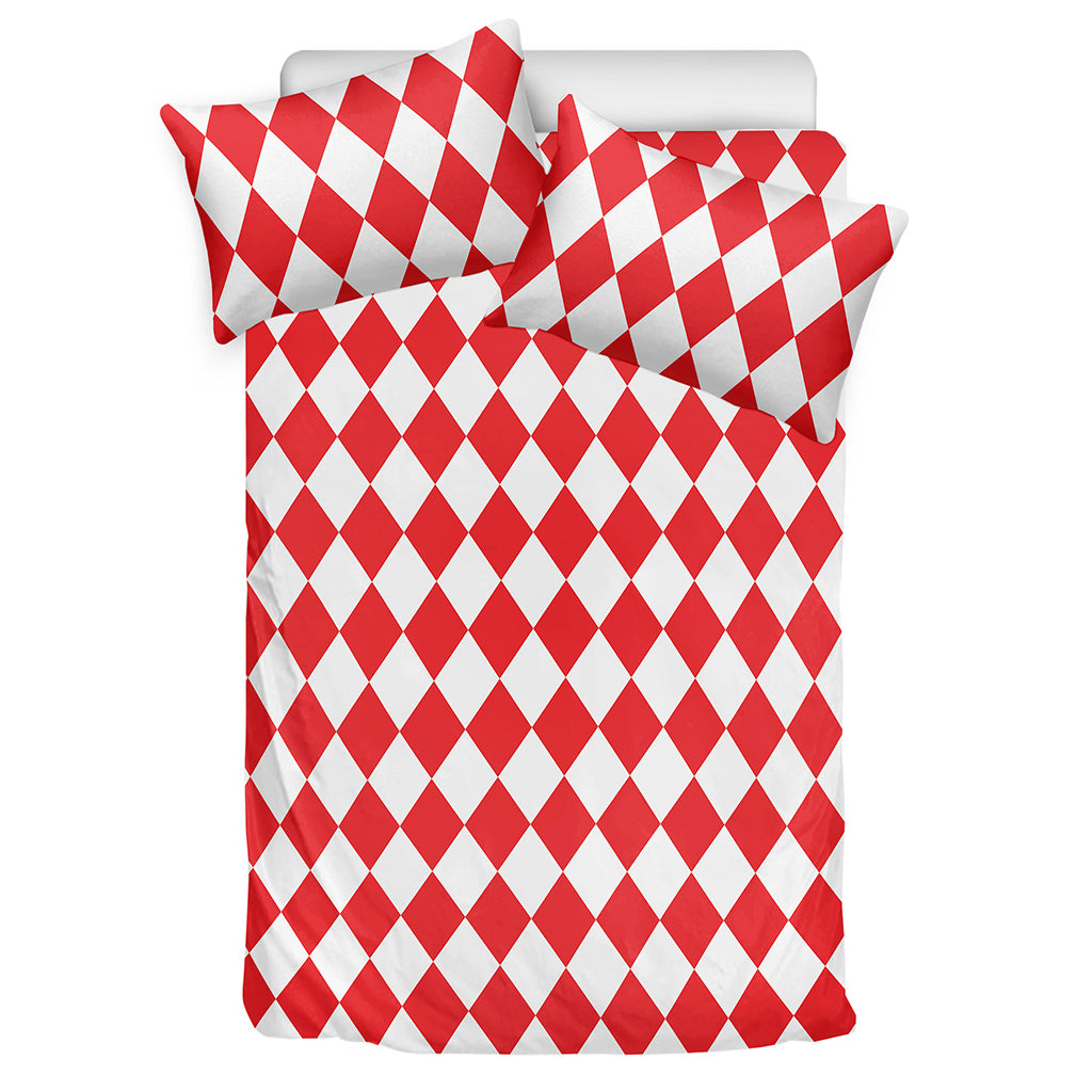 Red And White Harlequin Pattern Print Duvet Cover Bedding Set