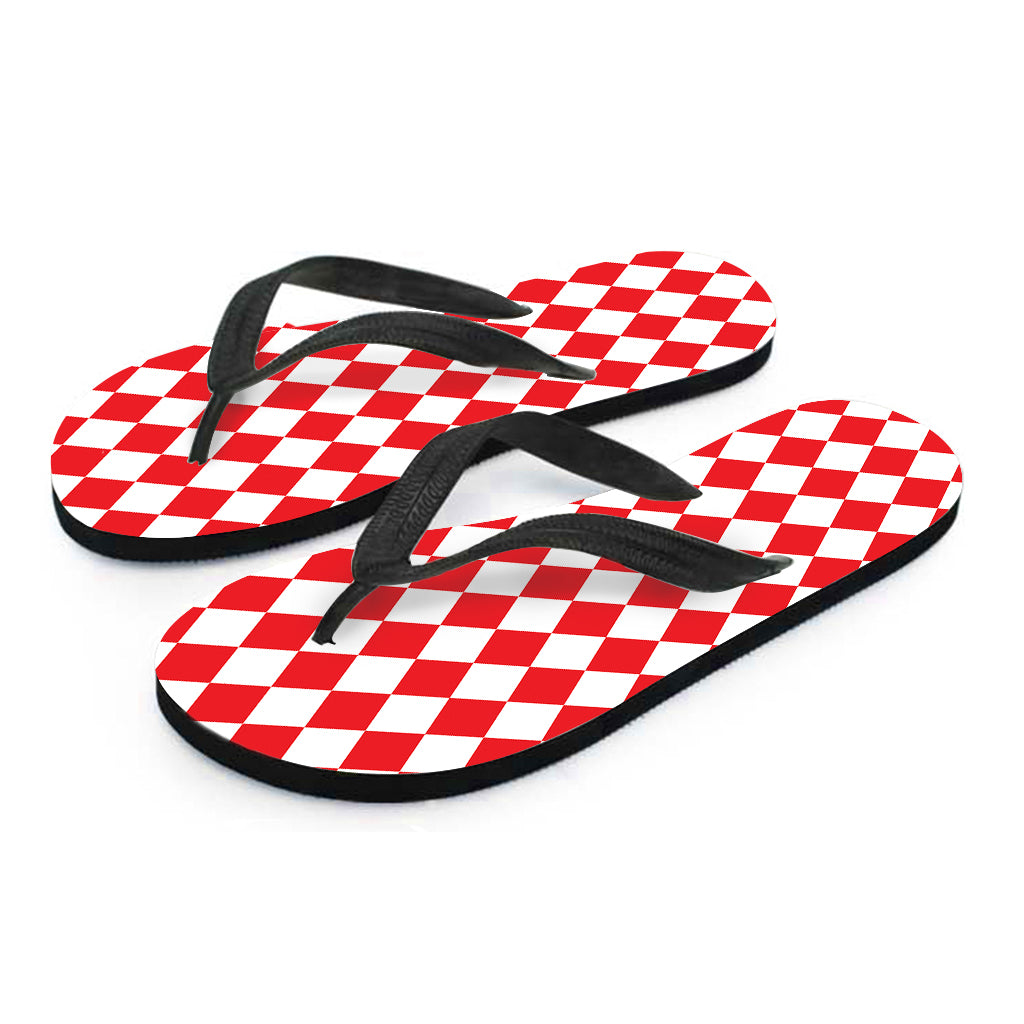 Red And White Harlequin Pattern Print Flip Flops