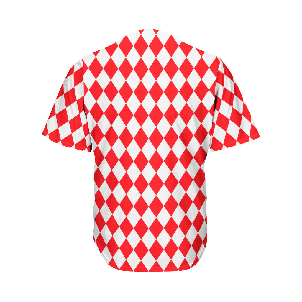 Red And White Harlequin Pattern Print Men's Baseball Jersey