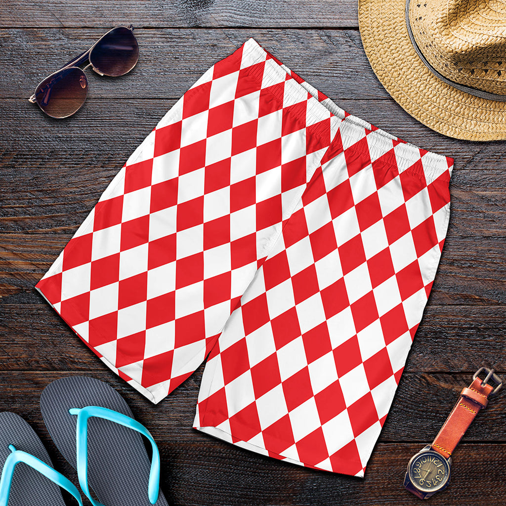 Red And White Harlequin Pattern Print Men's Shorts