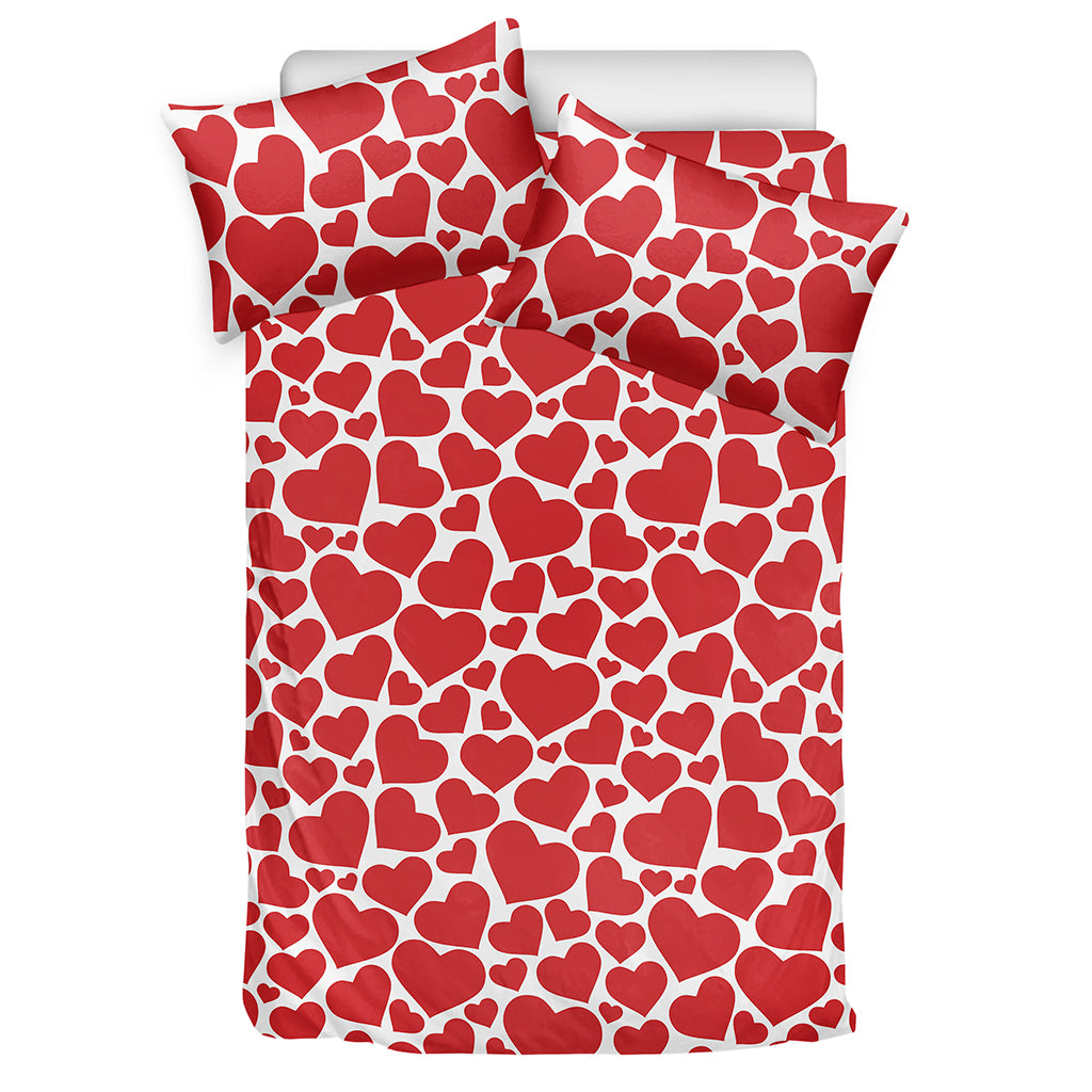 Red And White Heart Pattern Print Duvet Cover Bedding Set
