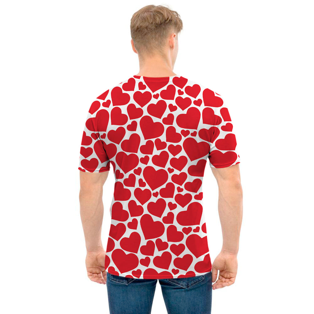 Red And White Heart Pattern Print Men's T-Shirt