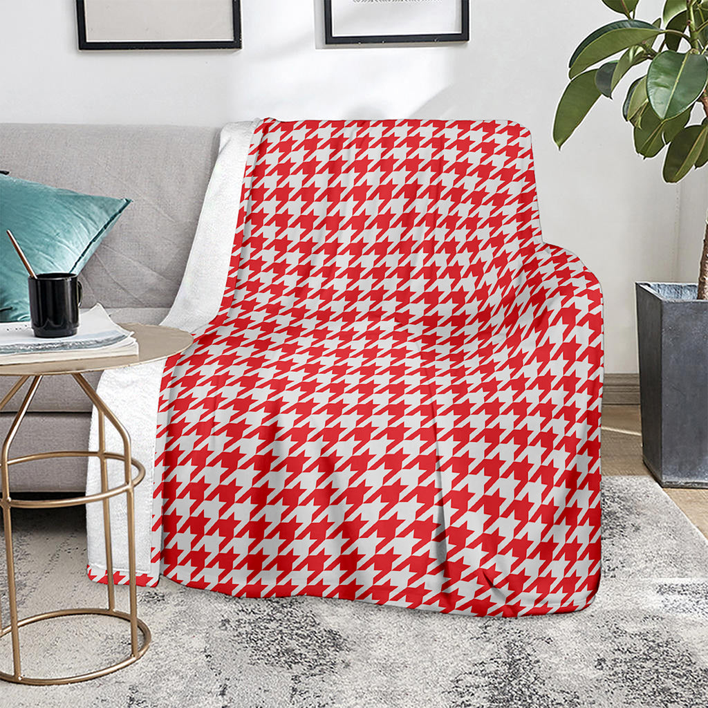 Red And White Houndstooth Pattern Print Blanket