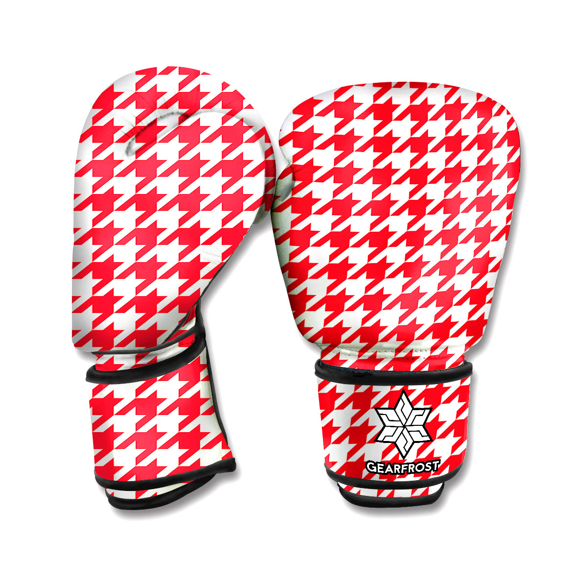 Red And White Houndstooth Pattern Print Boxing Gloves