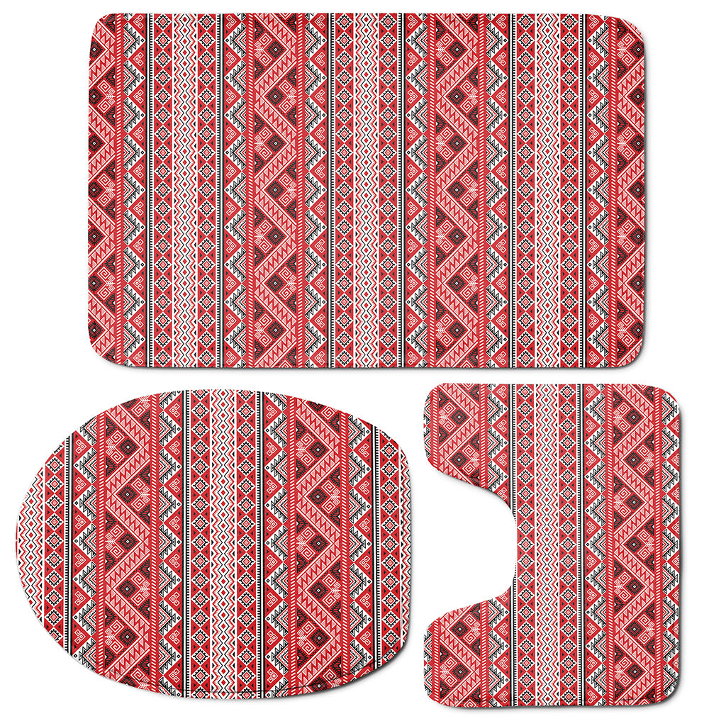Red And White Native Tribal Print 3 Piece Bath Mat Set