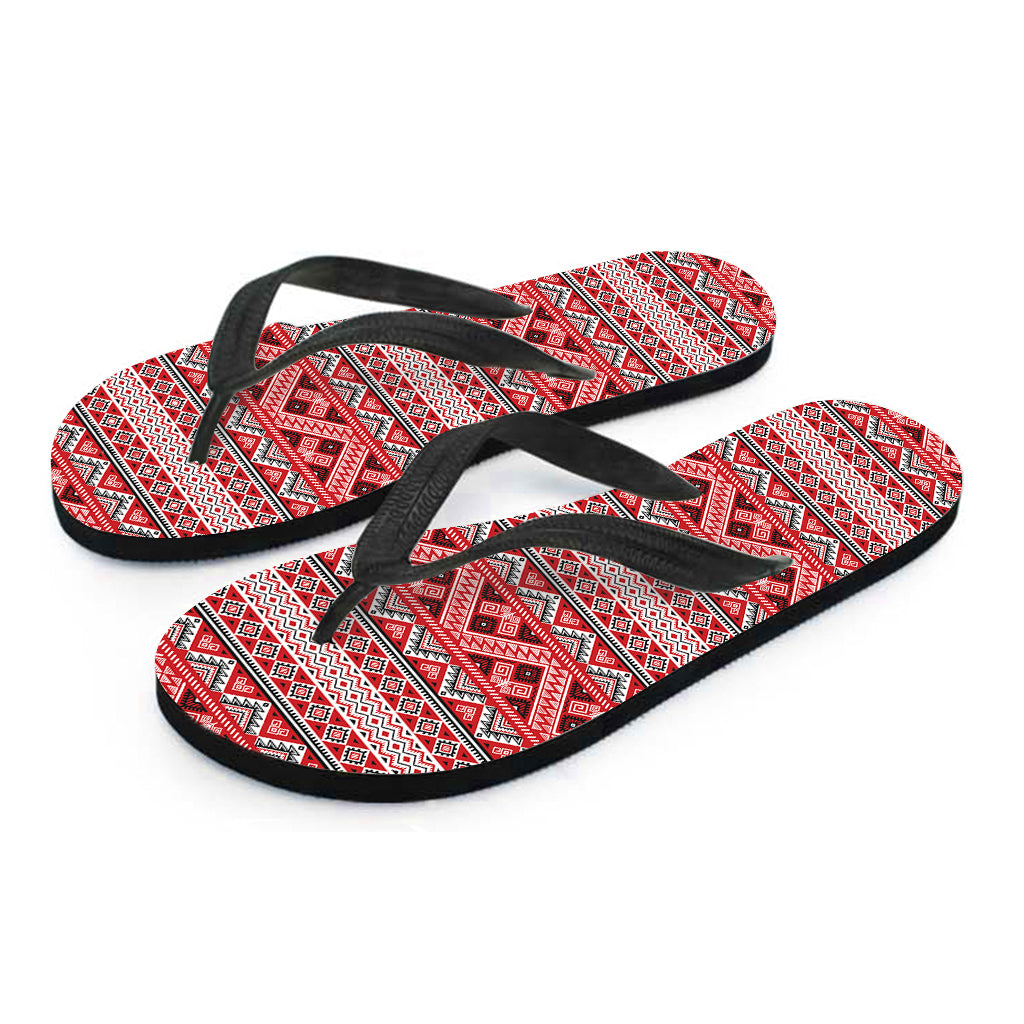 Red And White Native Tribal Print Flip Flops