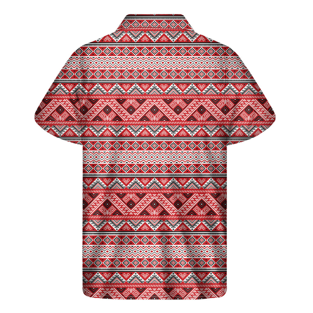Red And White Native Tribal Print Men's Short Sleeve Shirt