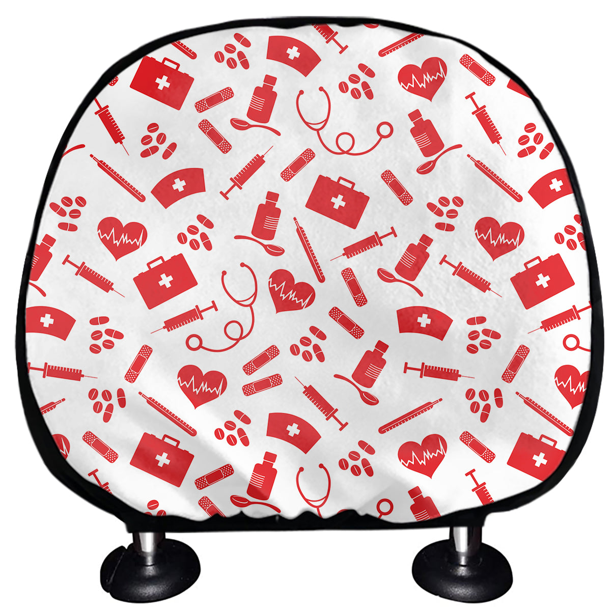 Red And White Nurse Pattern Print Car Headrest Covers