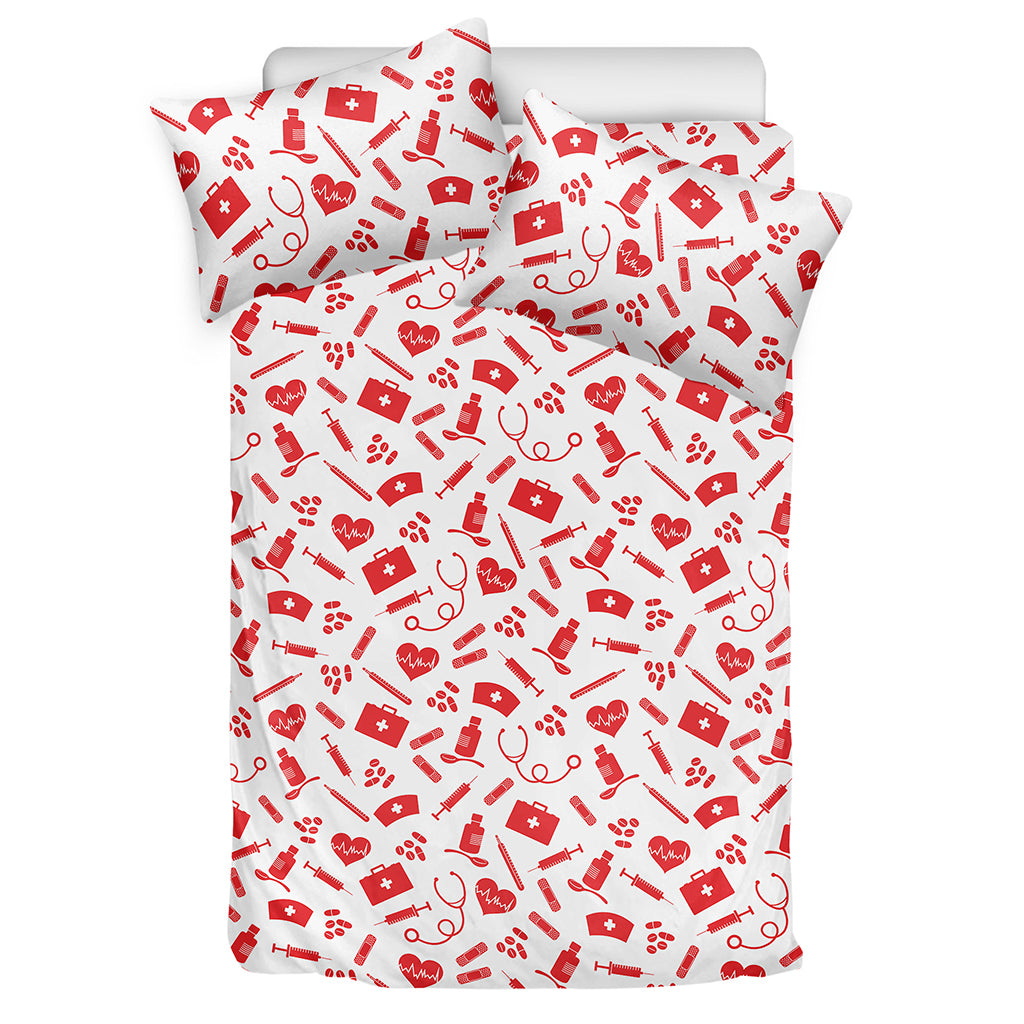 Red And White Nurse Pattern Print Duvet Cover Bedding Set