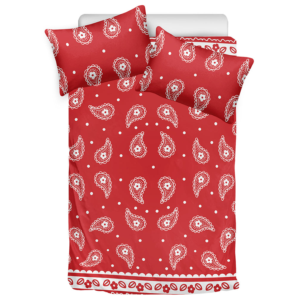 Red And White Paisley Bandana Print Duvet Cover Bedding Set