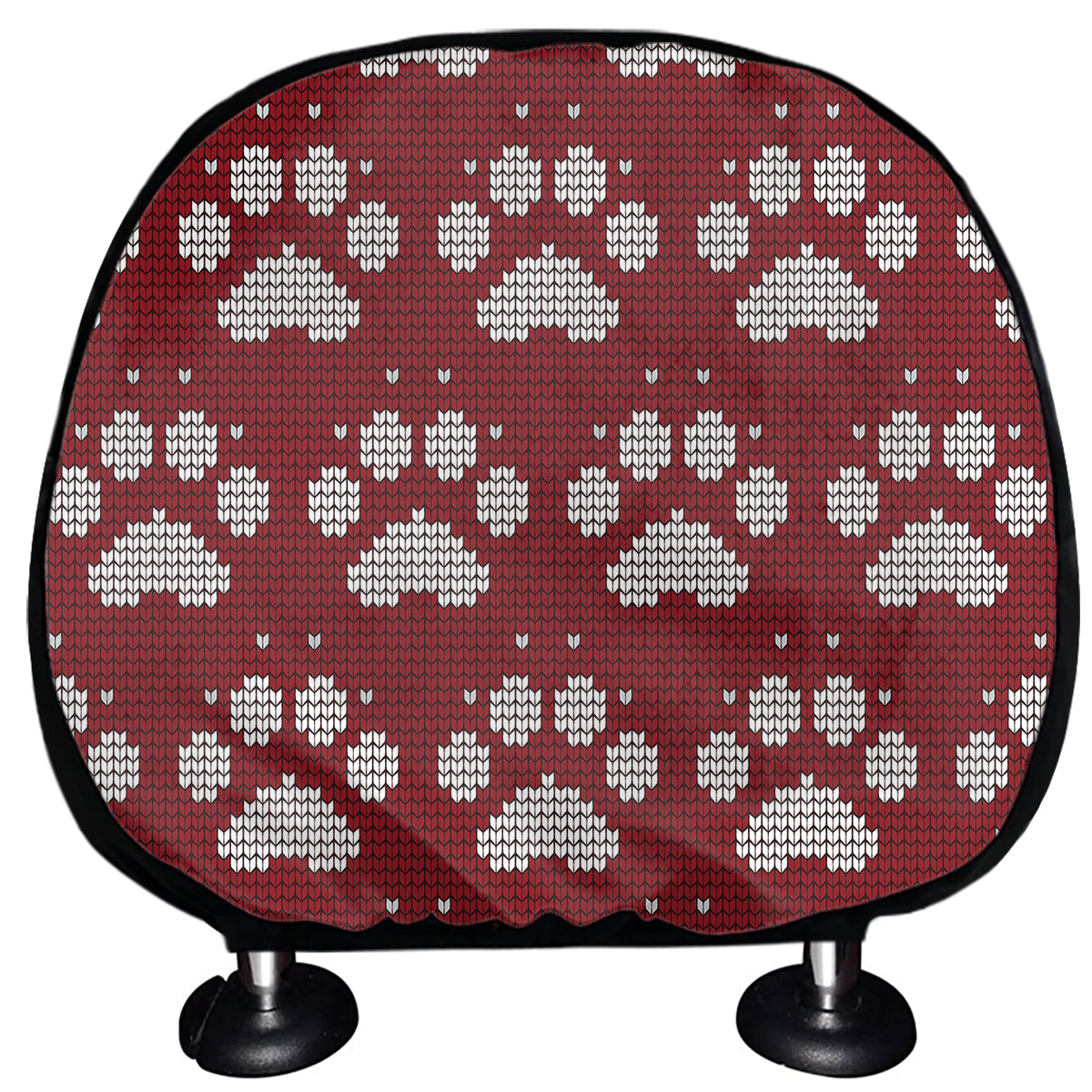 Red And White Paw Knitted Pattern Print Car Headrest Covers