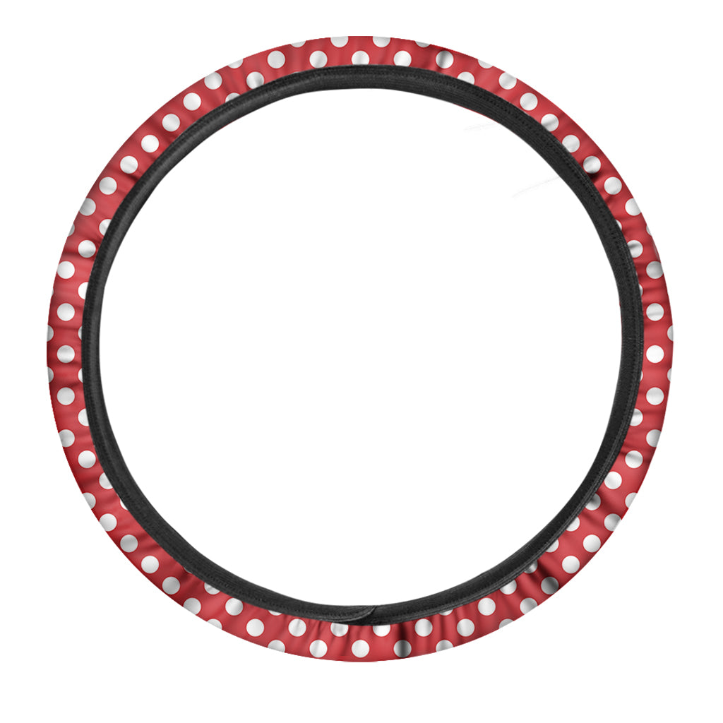 Red And White Polka Dot Pattern Print Car Steering Wheel Cover