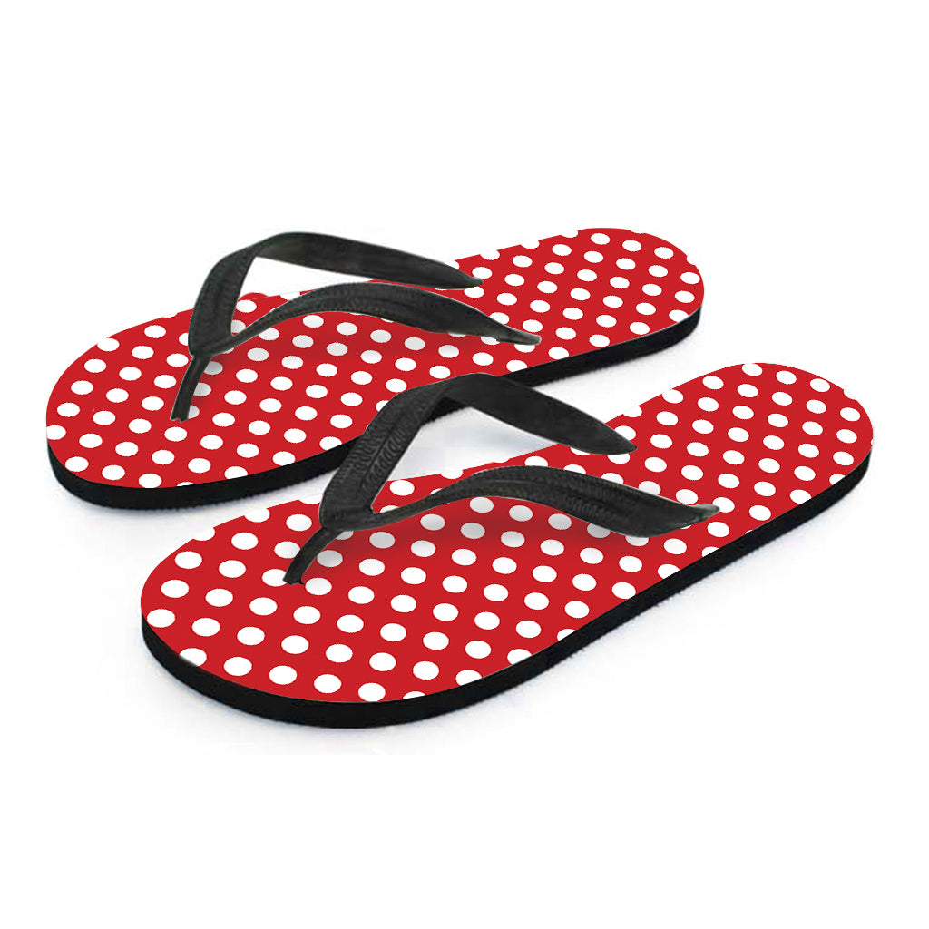 Red And White Polka Dot Pattern Print Flip Flops