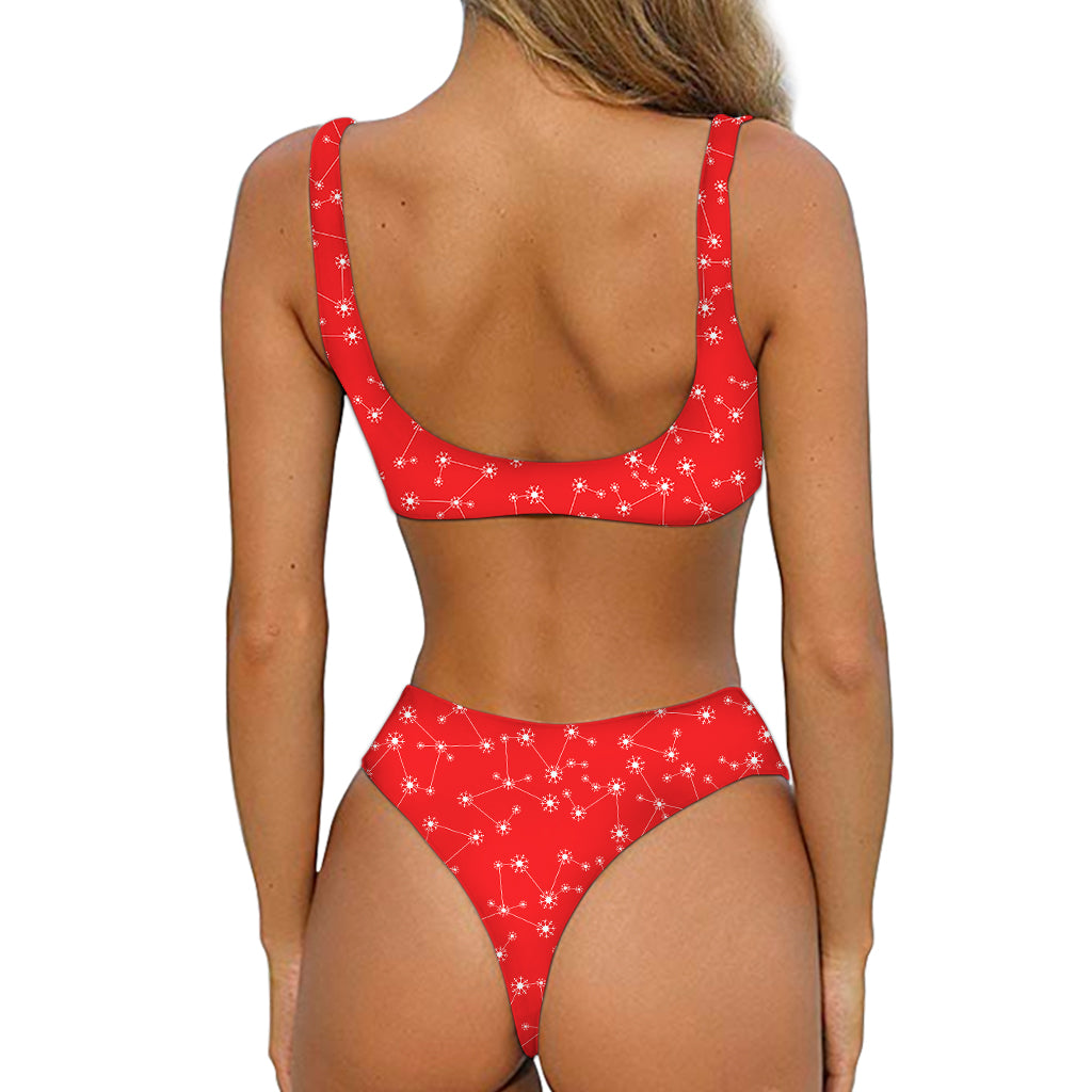 Red And White Snowflake Pattern Print Front Bow Tie Bikini