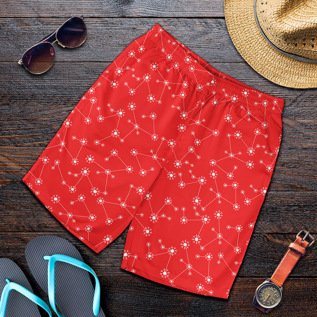 Red And White Snowflake Pattern Print Men's Shorts