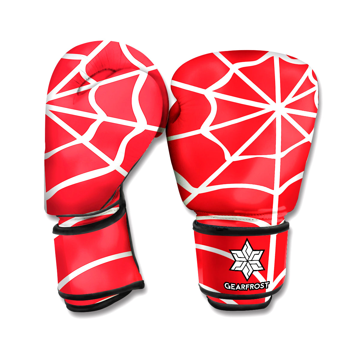 Red And White Spider Web Pattern Print Boxing Gloves