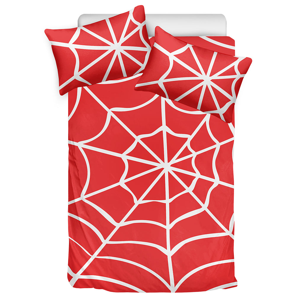 Red And White Spider Web Pattern Print Duvet Cover Bedding Set