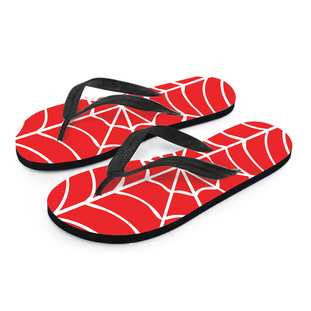 Red And White Spider Web Pattern Print Flip Flops