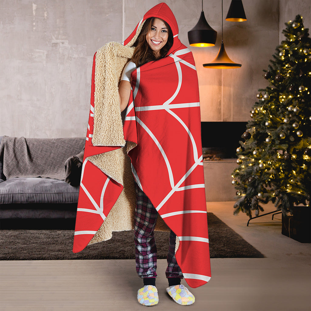 Red And White Spider Web Pattern Print Hooded Blanket