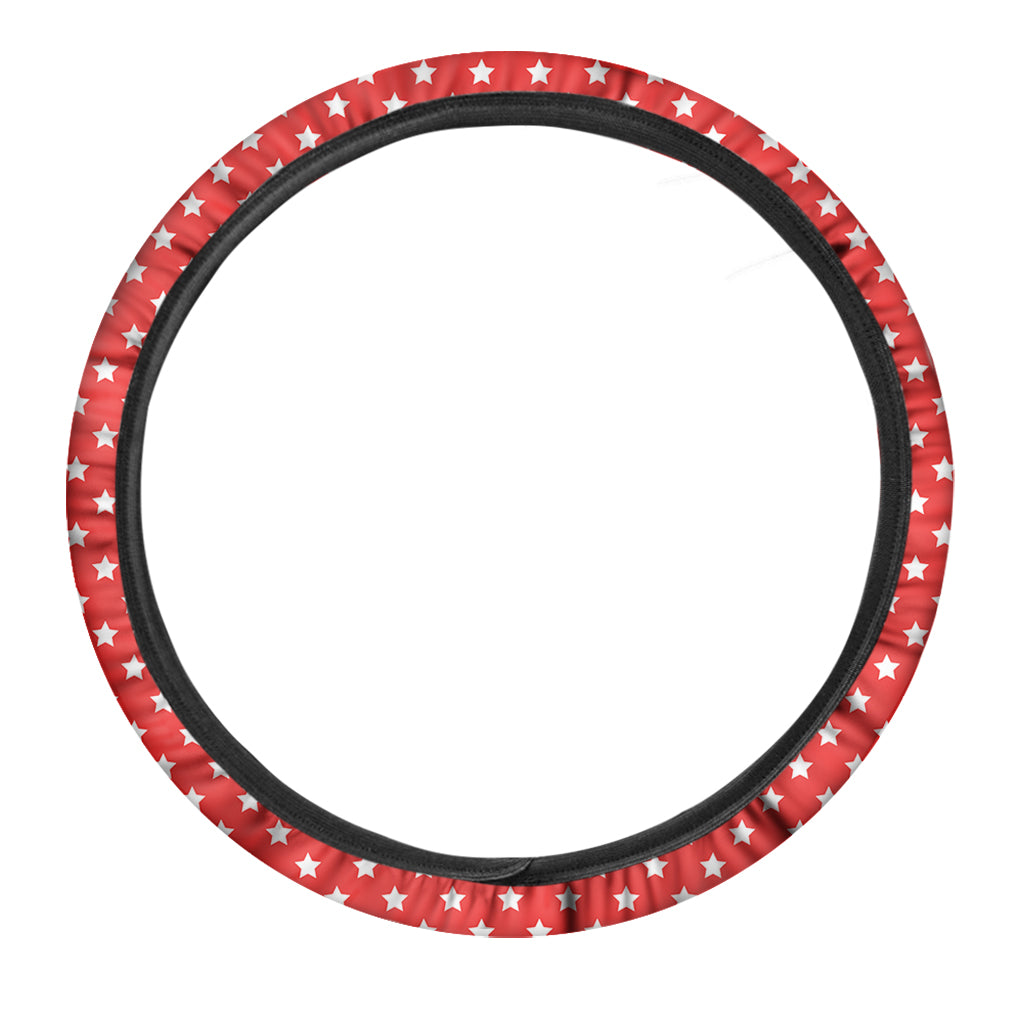 Red And White Star Pattern Print Car Steering Wheel Cover