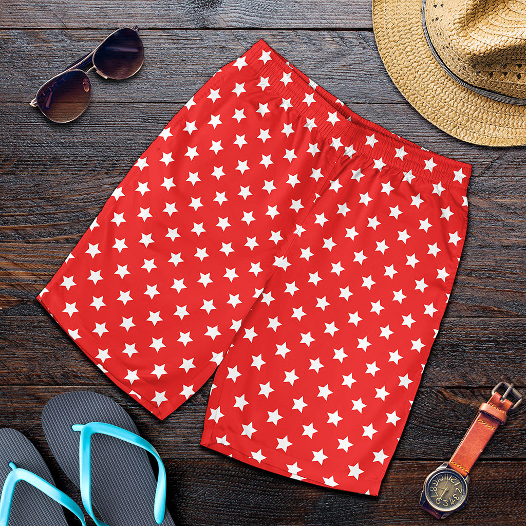 Red And White Star Pattern Print Men's Shorts