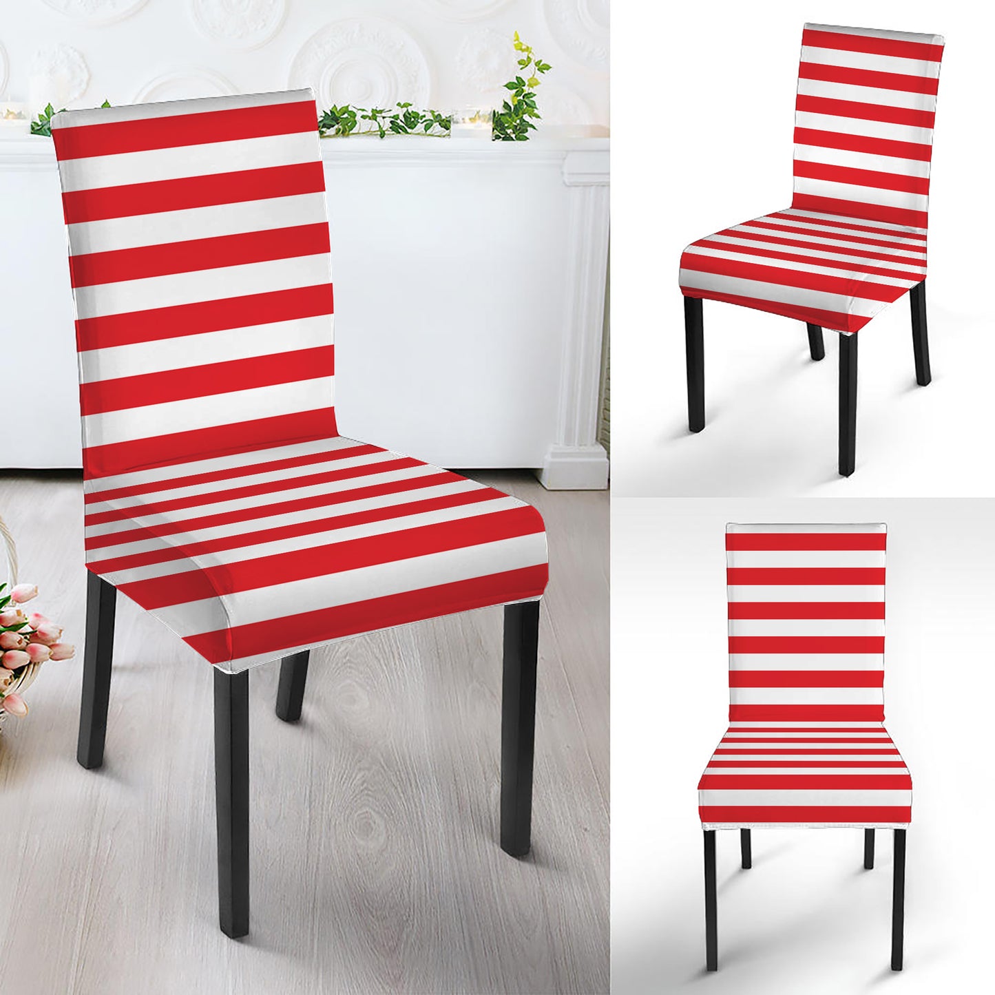 Red And White Striped Pattern Print Dining Chair Slipcover